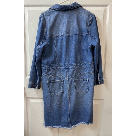 New York and Company Womens Small Denim Raw Hem Jean Coat 3/4 Sleeve Duster - Picture 2 of 8